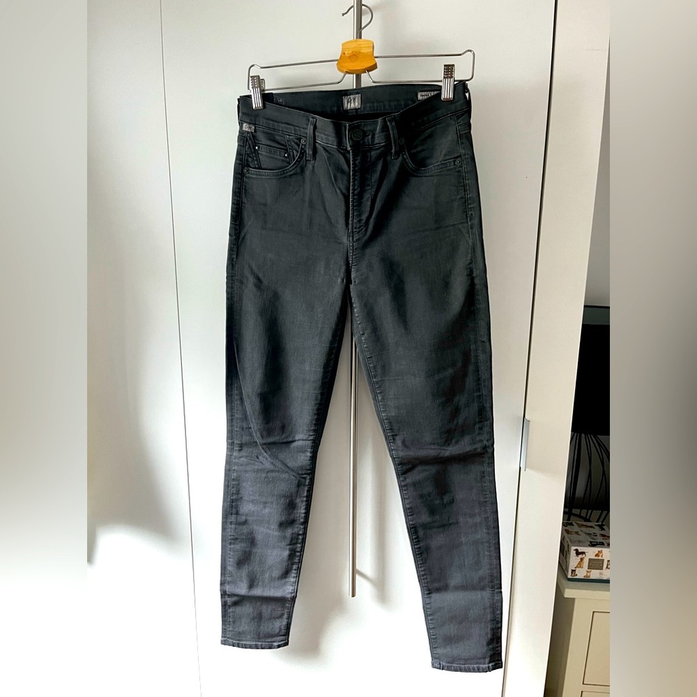 Dark grey Citizens of Humanity high rise skinny jeans.